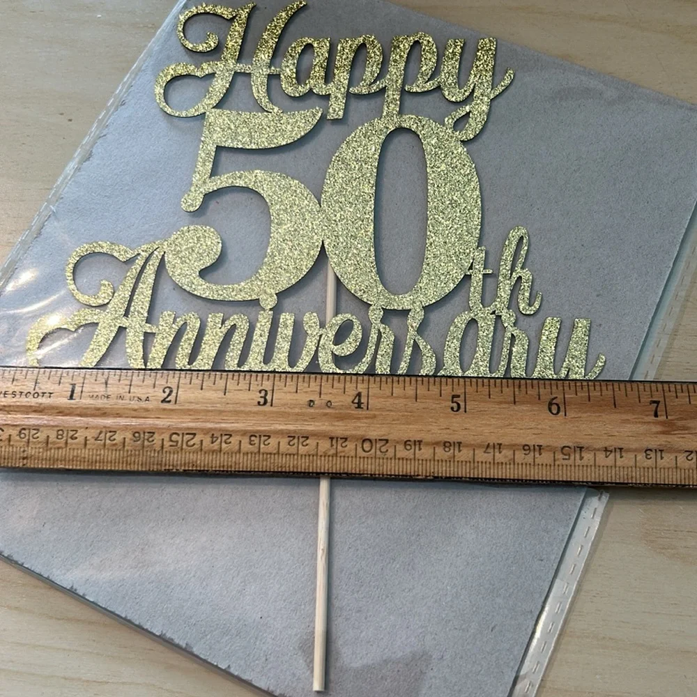 Gold Glitter Happy 50th Anniversary Cake Topper